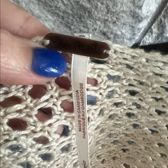 Free People Cream Crochet Camisole with Blue Buttons - Picture 3 of 6